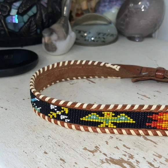 Stunning Native American leather beaded belt 31” - 34”